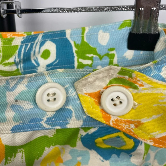 Vintage Blue‎ Yellow White Floral A-Line Wrap Skirt - Picture 5 of 8